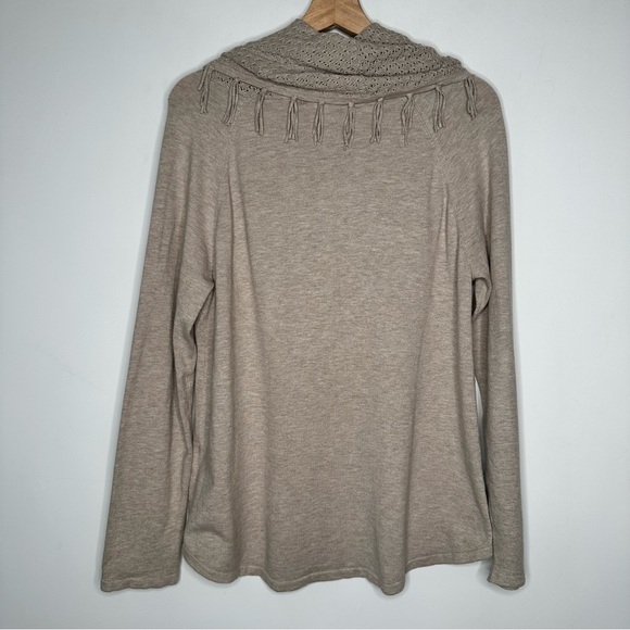 Style & Co Womens Size Medium Pullover Cowl Neck Fringe Knit Sweater Beige - Picture 2 of 7